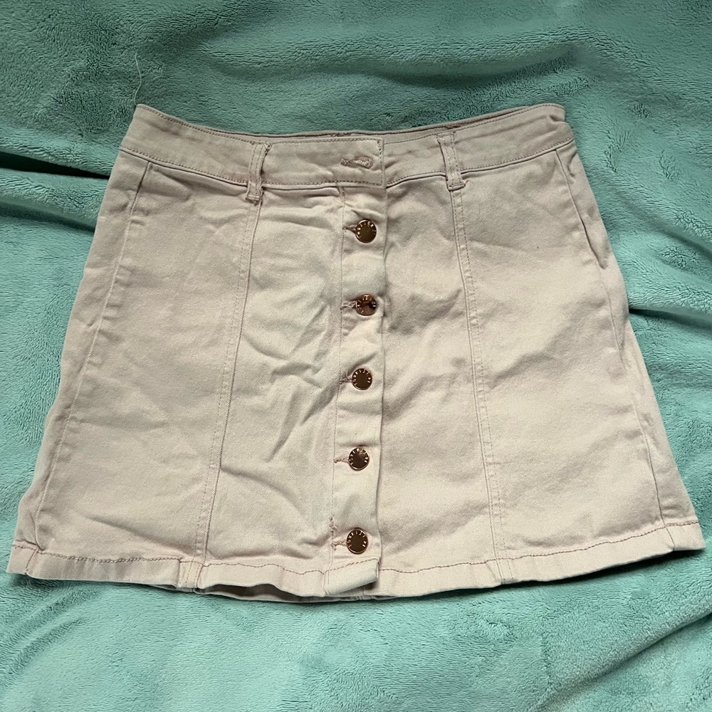 Pink denim mini skirt